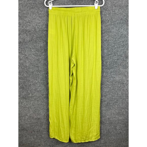 JOIE Lime Green Wide Leg Pleated Satin Pants Women's SP - Picture 5 of 12